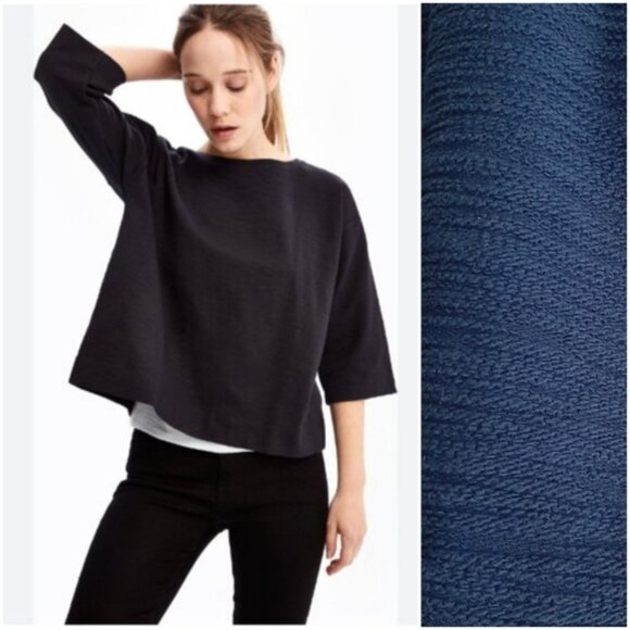 LOLE Mabley Boxy Sweatshirt Split Back Crewneck Textured Top Navy Blue Sz M - Picture 2 of 13